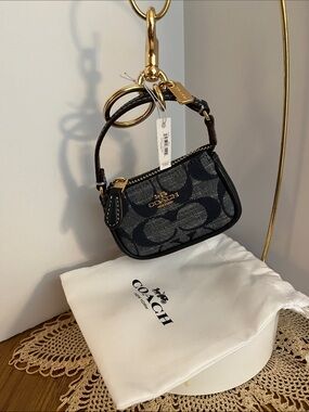 Coach Blue Signature Keyfob/ Bagwith Gold Hardware # CZ085